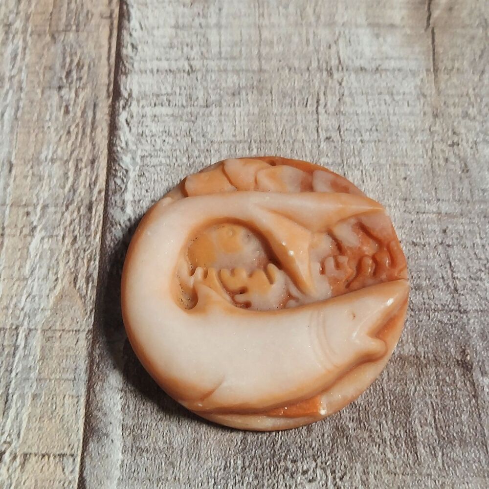 Vintage Drilled Stone for Pendant Hand Carved Shark